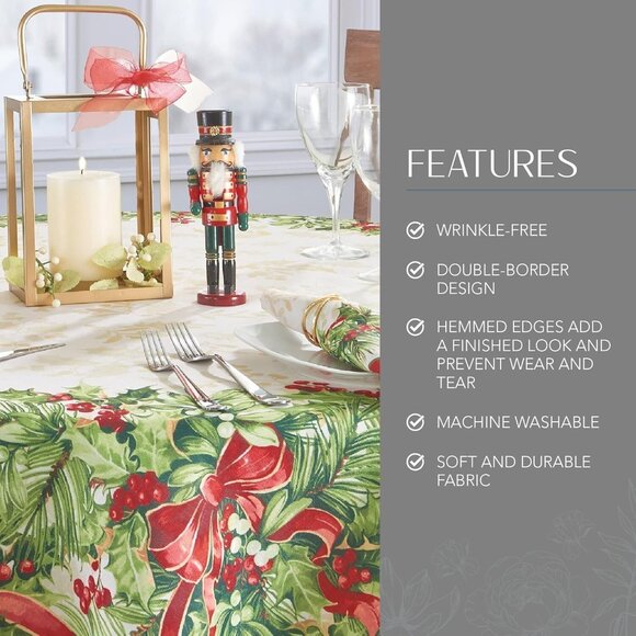 Holiday at Home Oval Cloth Tablecloth + 8 Matching Napkins Holly Traditions NWT - Picture 2 of 7